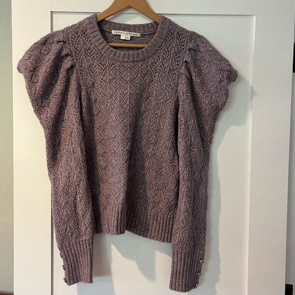 Veronica Beard Novah Pointelle Purple Sweater - Picture 2 of 7